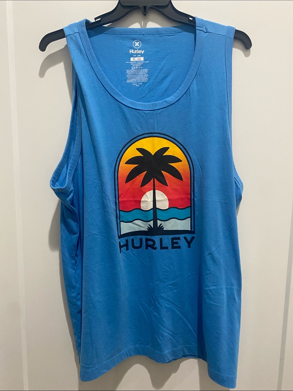 Hurley Men’s Sky Blue Palm Sunset Graphic Tank Top